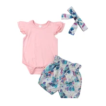 Летняя одежда для новорожденных девочек; топы с русалками; комбинезон+ шорты; комплект из 3 предметов