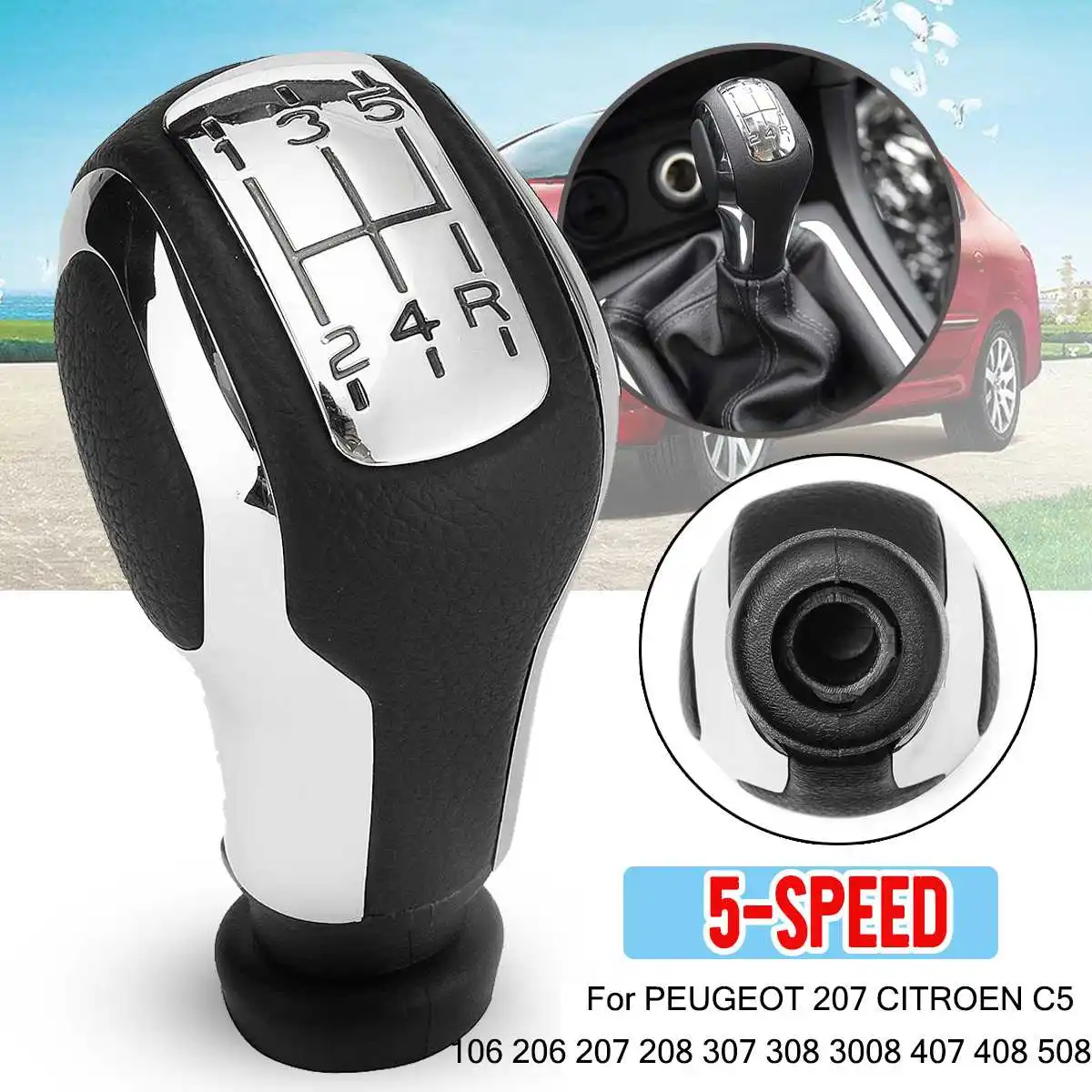

5 Speed PU Leather Manual Gear Shift Knob For CITROEN C5 For PEUGEOT 207 208 106 206 508 307 308 3008 407 408