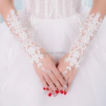 Потрясающие Свадебные Вечерние перчатки без пальцев до локтя кружевные свадебные перчатки с бусинами
