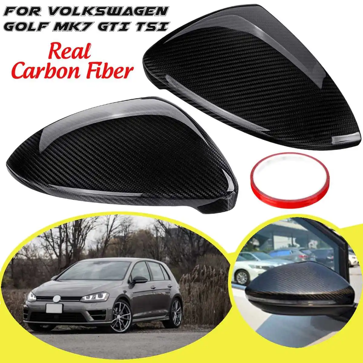 

Car Real Carbon Fiber Rearview Mirror Cover For Volkswagen Golf MK7 Golf 7 GTI TSI 2014 2015 2016 2017 Sticker Styling