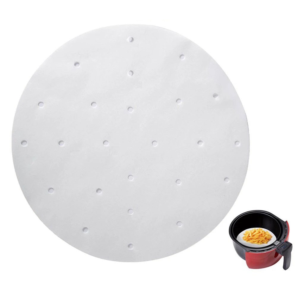 

NEW-100pcs Air Fryer Liners, 9inch Bamboo Steamer Liners, Premium Perforated Parchment Steaming Papers, Non-stick Steamer Mat,