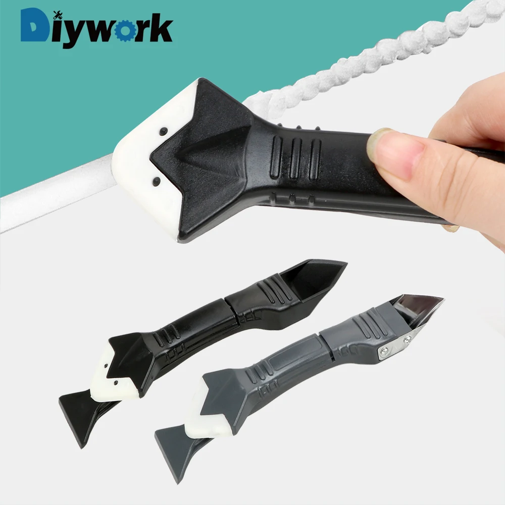  DIYWORK 3 In 1 Plastic Metal Scraper Window Squeegees Silicone Sealant Spreader Spatula Multifuncti