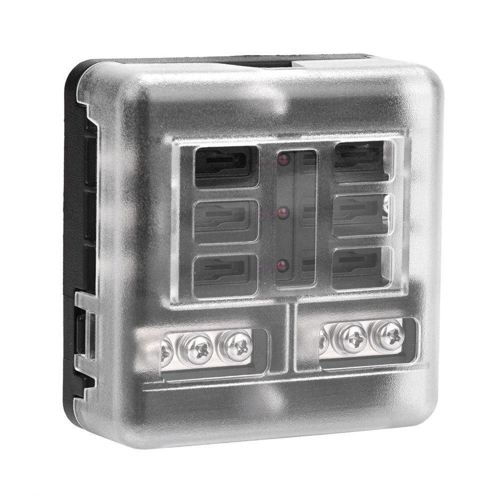 

DC 32V 6 Way Fuse Box 12P Negative Busbar with LED Indicator Car Fuse Box Holder oto aksesuar automobiles araba aksesuar
