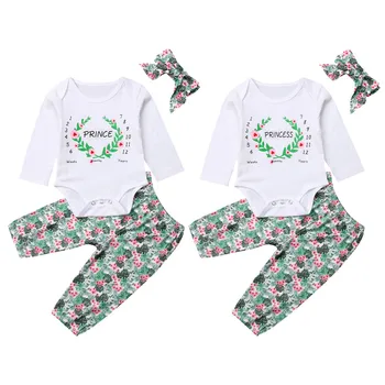 

Baby sister brother family Matching sets prince princess Infant Baby Boy Girl Clothes cotton bodysuit Floral Pants Outfits