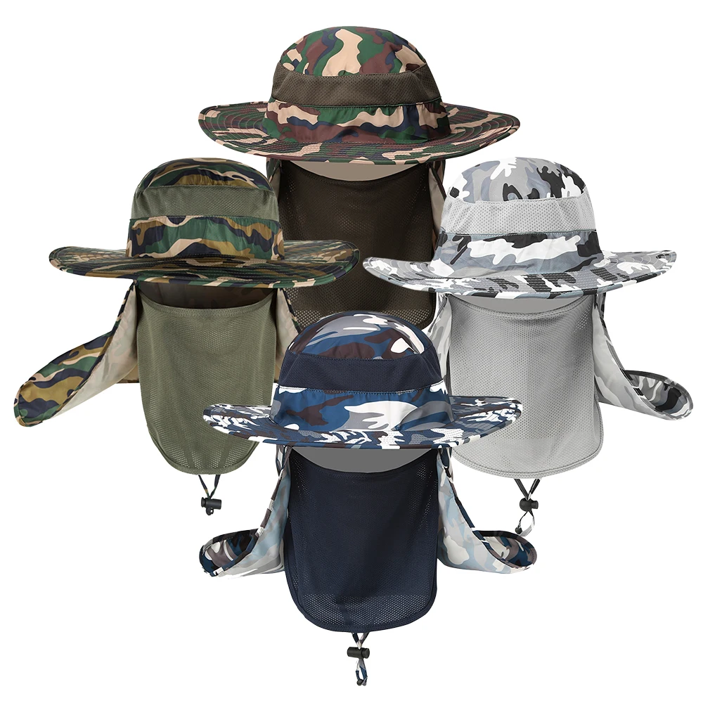 

Outdoor Fishing Hat Sun Cap for Men Women Breathable Wide Brim UV Protection Fishing Caps with Removable Neck Flap Face Cover
