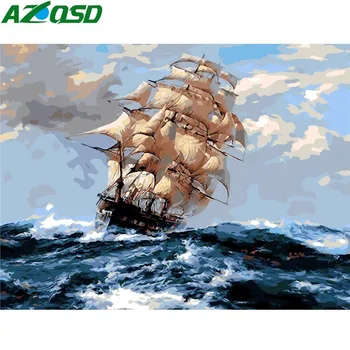 

AZQSD Oil Painting Sea Wave Painting By Numbers Sailboat Paint Canvas Picture DIY Scenery Hand Painted Modern K037