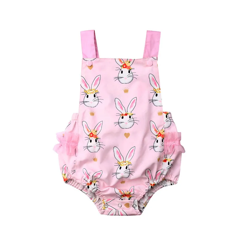 

Romper Jumpsuit Newborn Baby Girls Easter Bunny Print Sleeveless Backless Tops Outfit Summer Cotton Girl Clothes