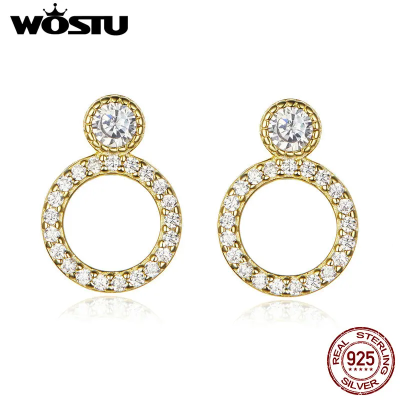 WOSTU, модные, 925 пробы, серебряные, мягкие, роскошные серьги для женщин, для свадьбы, помолвки, золотые, круглые, маленькие серьги, ювелирное изделие, CQE561
