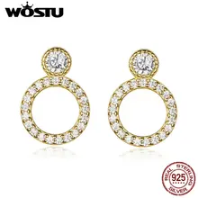 WOSTU, модные, 925 пробы, серебряные, мягкие, роскошные серьги для женщин, для свадьбы, помолвки, золотые, круглые, маленькие серьги, ювелирное изделие, CQE561