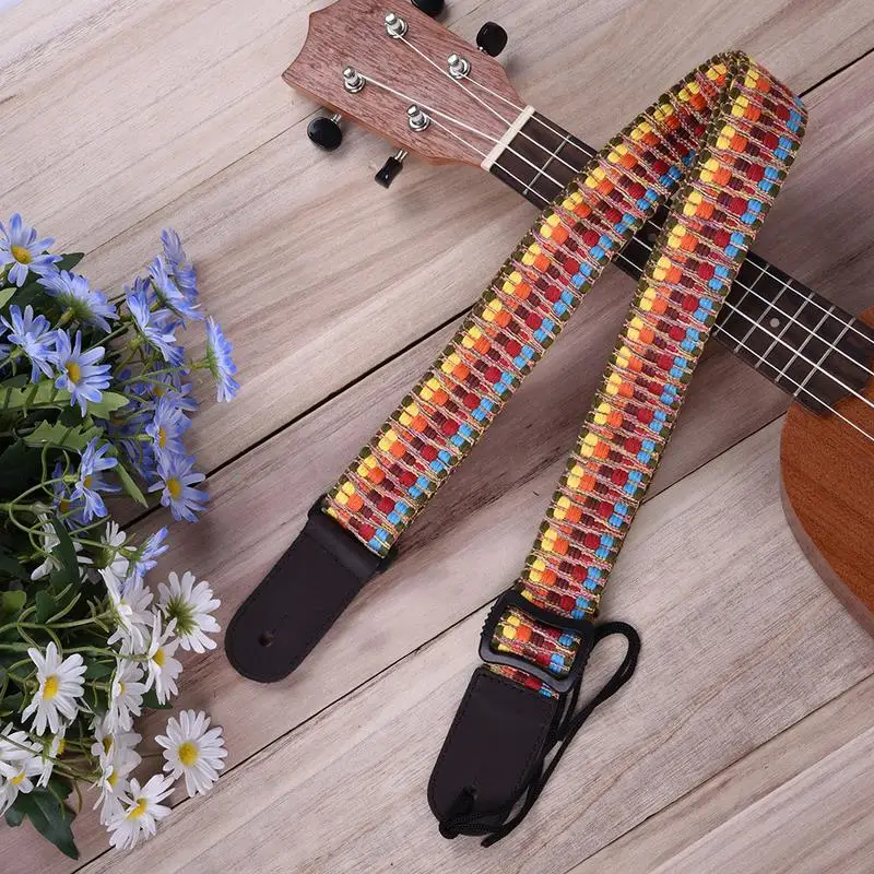 Longteam Ukulele STRAP Woven Black Leather Head Ukulele Strap For