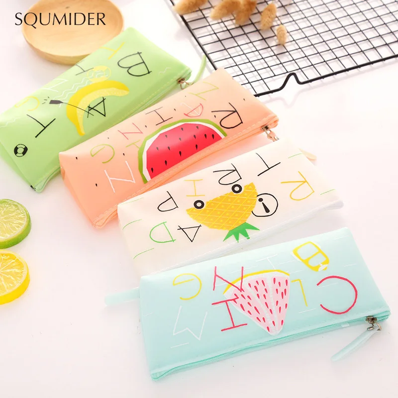 

Cute Kawaii Pencil Case Silicone Cartoon Fruit PenBox Zipper Pencil Bag for Student Gift School Pencil Pouch Stationery Supplies