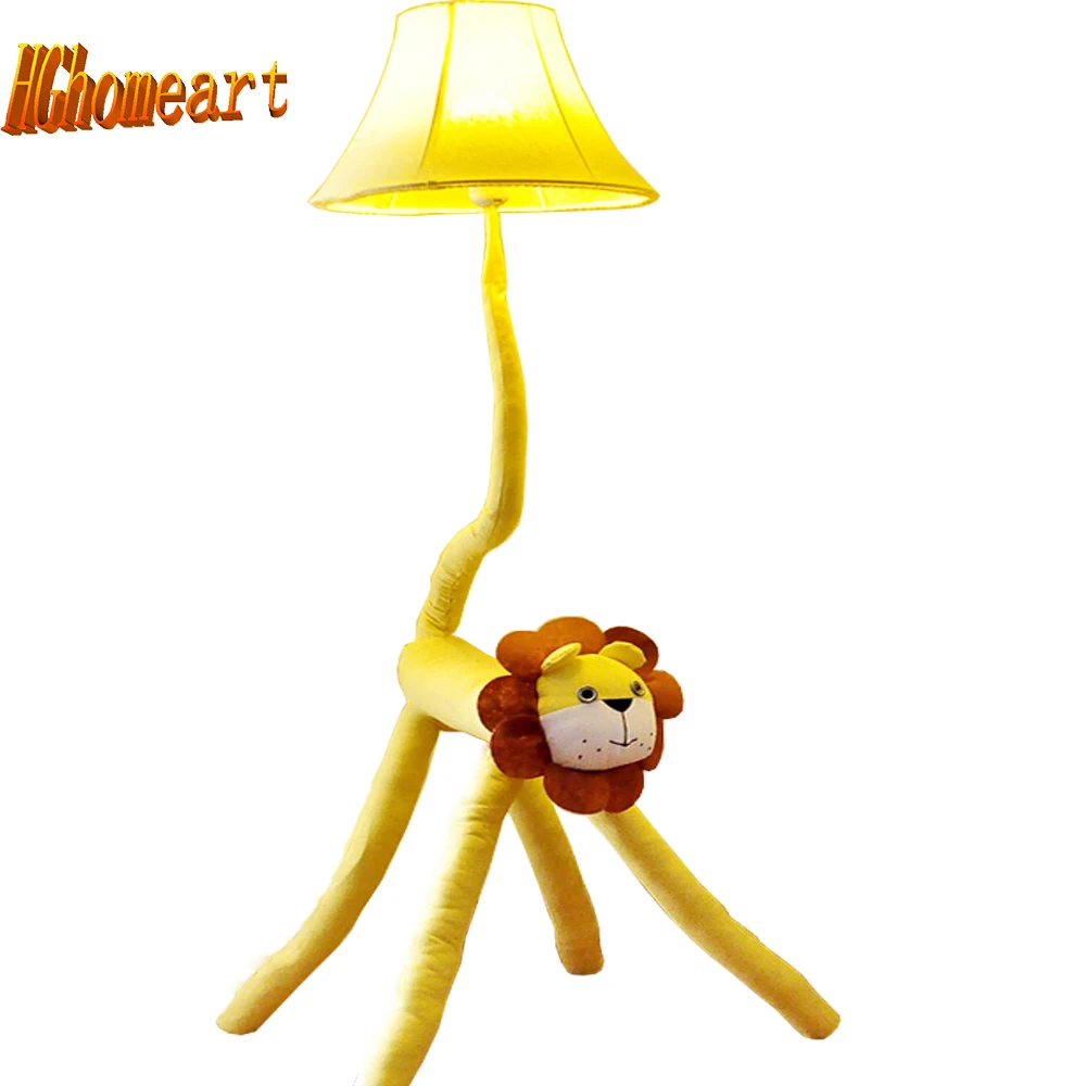 

Hghomeart Led Yellow Lion Kids Floor Lamps Wood Cartoon Decor Standing Lamps 110/220V E27 Fabric European Lighting Floor Lamp