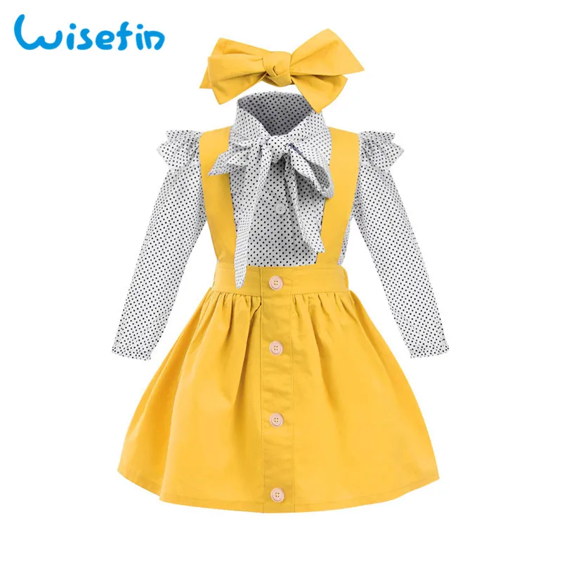 

Wisefin Toddler Baby Girl Clothes Set Polka Dot Children Skirt Set For Girl Fashion Button Kids Girl Clothing Long Sleeve Fall