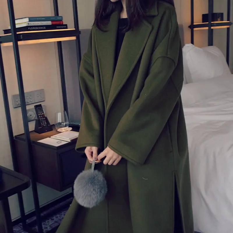 2018 fashion winter wool coat women loose Korean style casaco feminino ladies autumn new long woolen coats Solid army overcoat