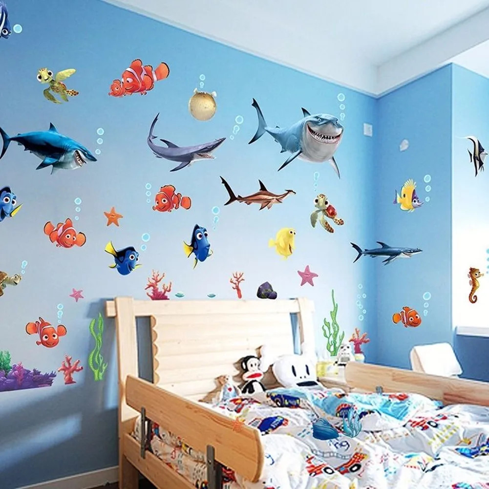 Креативный настенный стикер рыбка в виде акулы Немо, морской дизайн, Настенная Наклейка для ванной комнаты, наклейки для детской ванной комнаты, домашний декор