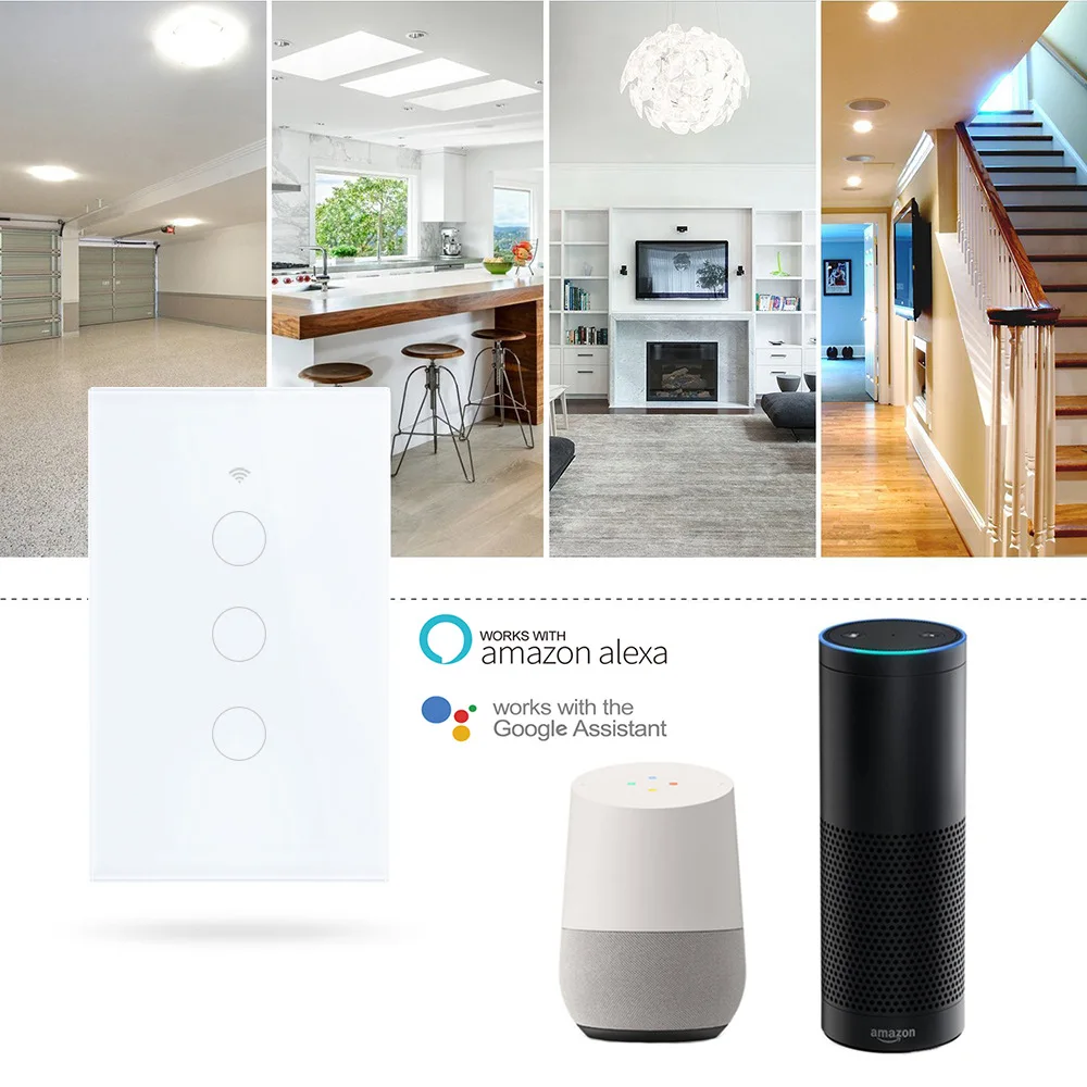 

1/2/3 Band Wireless Touch Switch Wall Light Wireless Smart Home Switch WIFI APP Remote Touch Contorl Switches for Alexa/Echo