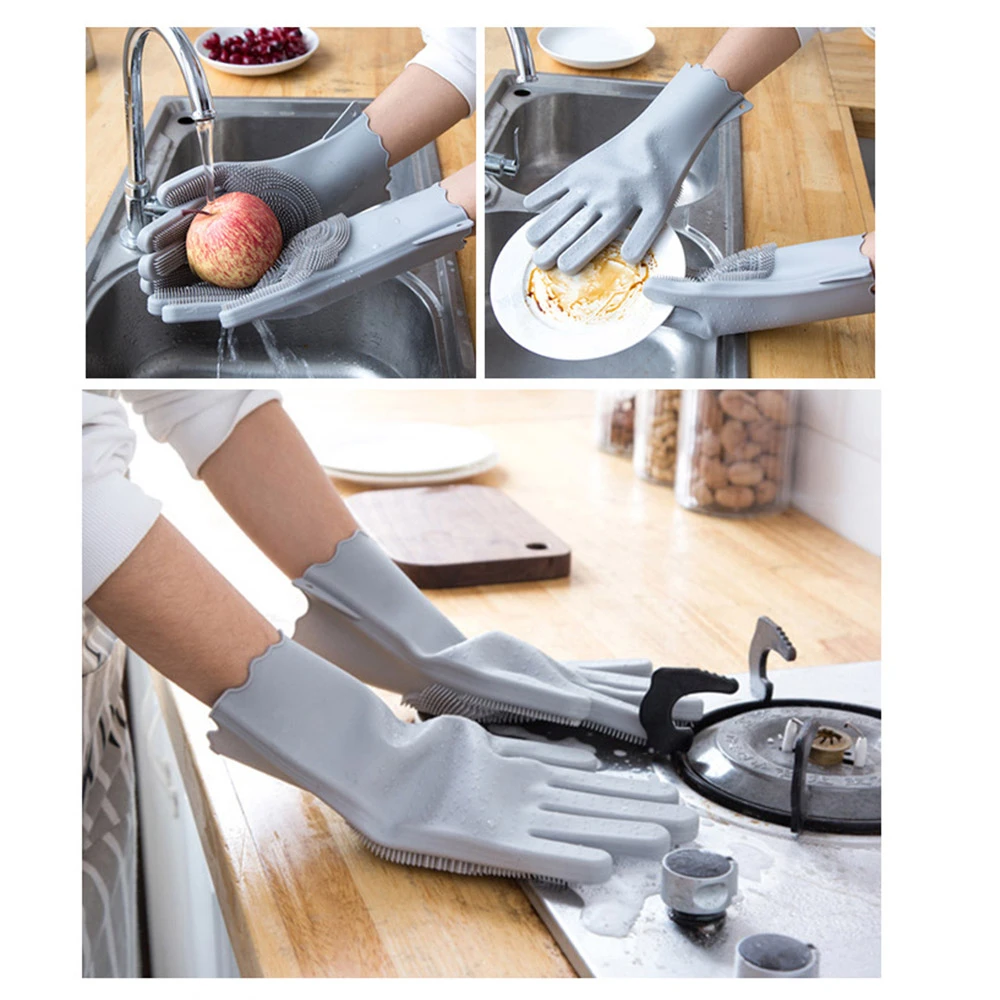 A Pair Silicone Home Cleaning Gloves Food Grade Kitchen Dishwashing
