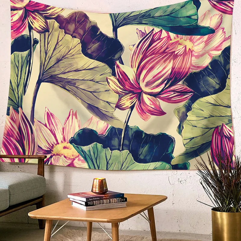 Floral Flower Lotus Leaf Printed Modern Geometric Wall Hanging Tapestry