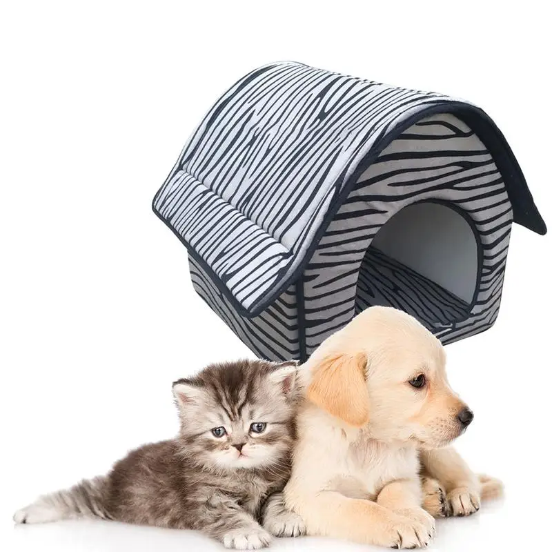 

Pet Dog House Teddy Chihuahua Dog Cage Striped Kennel Semi-enclosed House Bed Mat