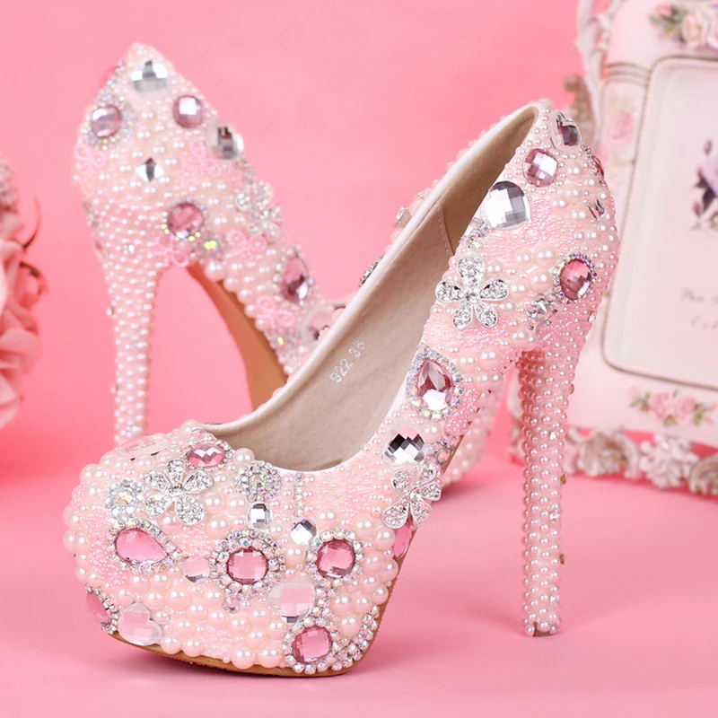 

Newest Design Sweetness Pink Color Bridal Wedding Shoes Princess Girl Birthday Party High Heels Graduation Prom Dress Shoes