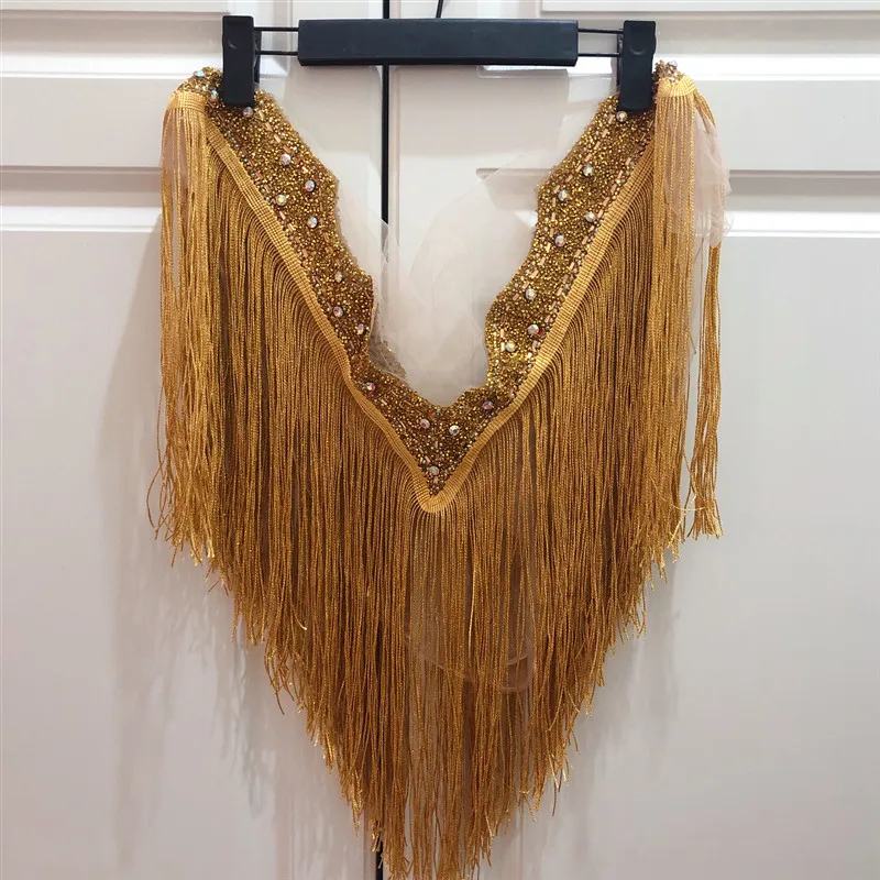 

hot sale new wedding embroidered crystal rhinestone collar with tassels appliques Deep-V neckline with more fringe