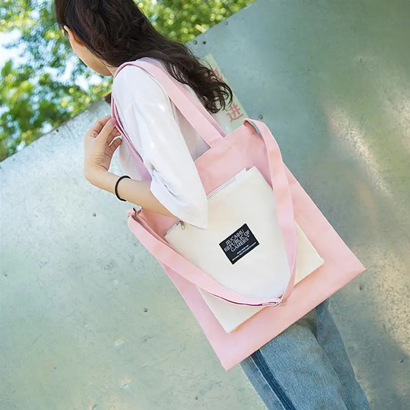 

Casual Canvas Hit Color Women Handbag Shoulder Bags Simple Multifunctional Shopping School Messenger Bag For Girls Teenage