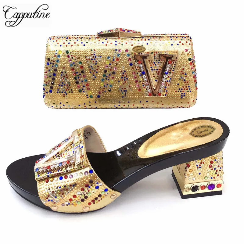 

Fashion Special Design Italian Colorful Stone Shoes And Purse Bags Set For Party African Woman Pumps Shoes And Bag Set TX-901