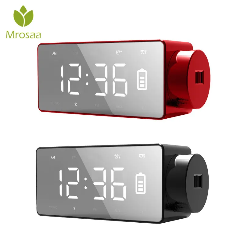 

Top Wireless Charging Projection Digital Alarm Clock bluetooth Speaker LED Large Screen clock Snooze FM DIY Alarm Table Clocks