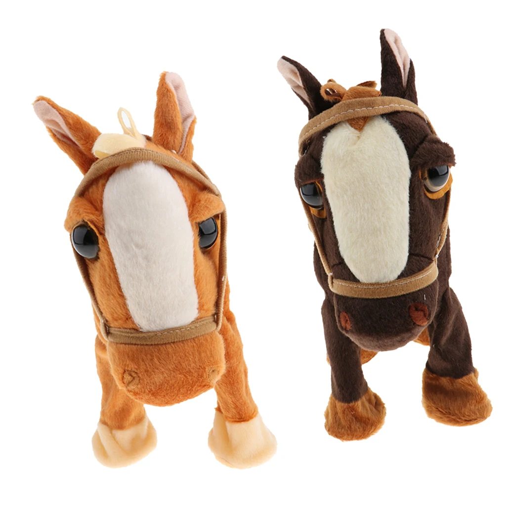

MagiDeal 2pcs Electric Walking and Singing Pony Toy on a Leash Orange+Brown