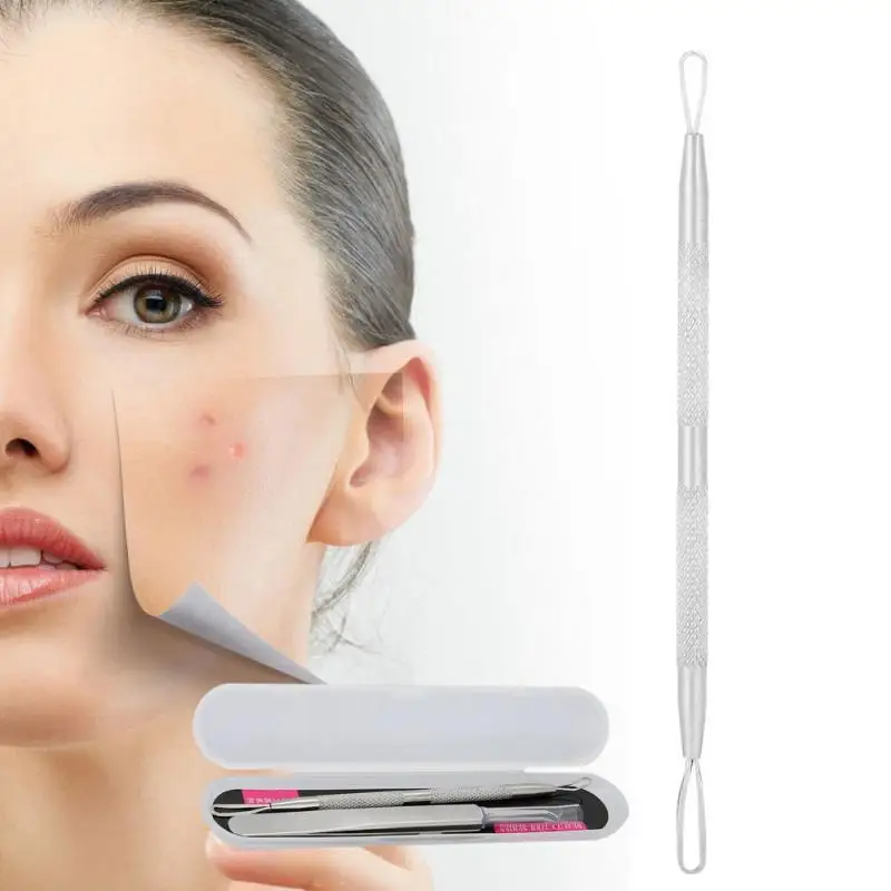 

Stainless Steel Blackhead Removal Tool Kit Curved Tweezers+Looped Double-end Pimple Extractor