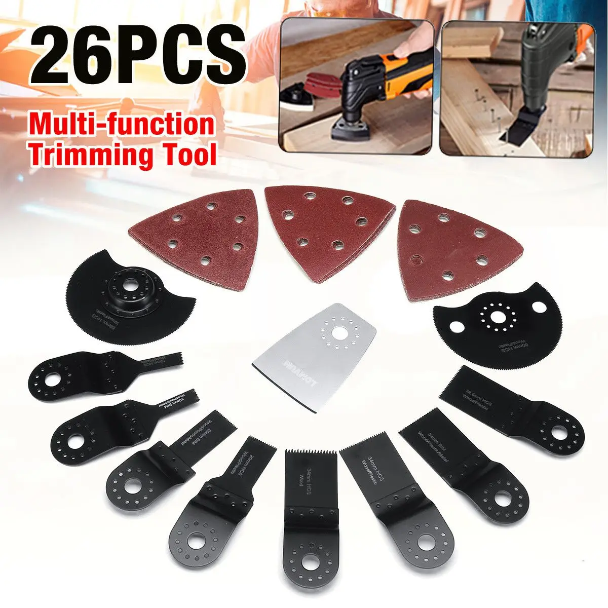 

26PCS Multi-function Trimming Tool for Metal Wood Cutting Woodworking Oscillating Renovator Multi Tool
