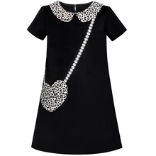 Платье для девочек; повседневное Хлопковое платье с короткими рукавами и леопардовым воротником и карманом в виде сердца; коллекция года; летнее праздничное платье принцессы на свадьбу; детская одежда