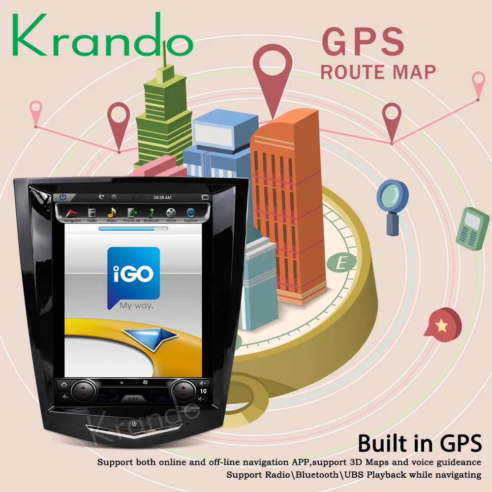 Best Krando Android 8.1 10.4" Tesla Vertical screen car GPS radio navigation for Cadillac ATS XTS CTS SRX radio entertainment player 4