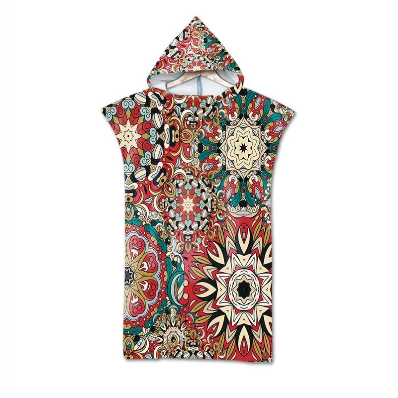 Kaufen Bohemian Gedruckt Mikrofaser Bad Strand Handtuch mit Kapuze Geometrische Handtuch Poncho für Schwimmen Strand Surf Frauen Bademantel Beachwear