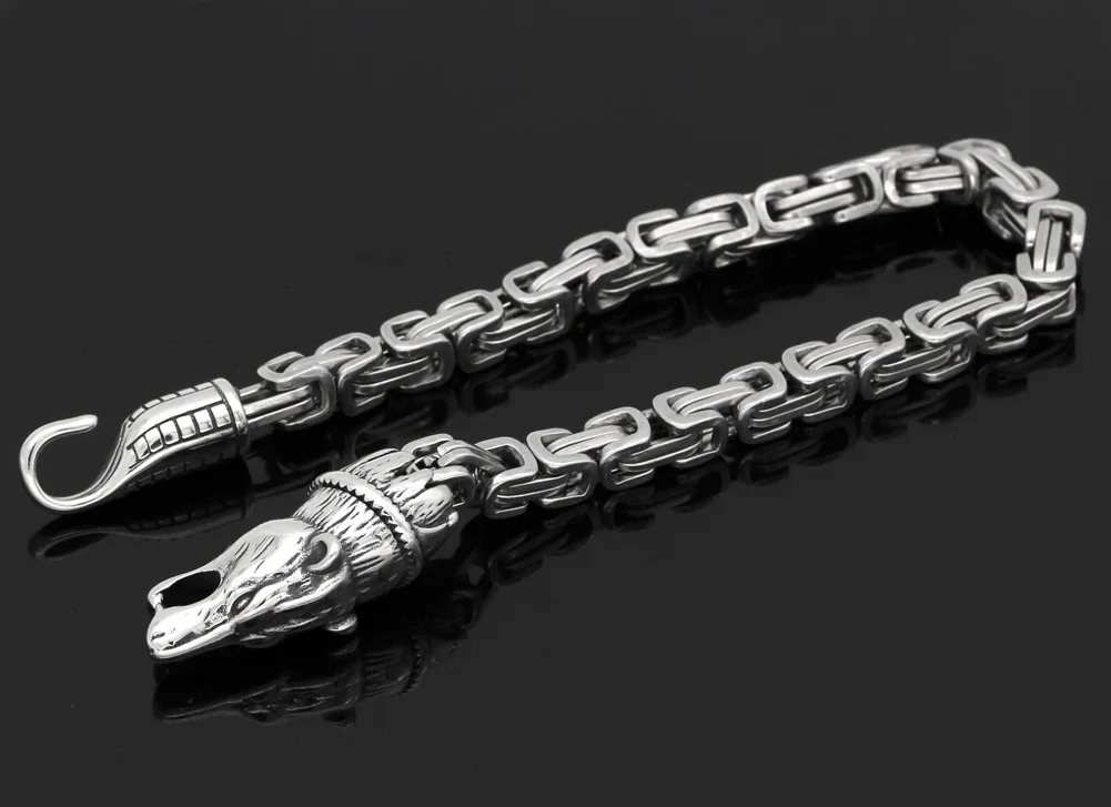 Мужская нержавеющая сталь скандинавский Викинг odin wolf king chain браслет-амулет-23 см