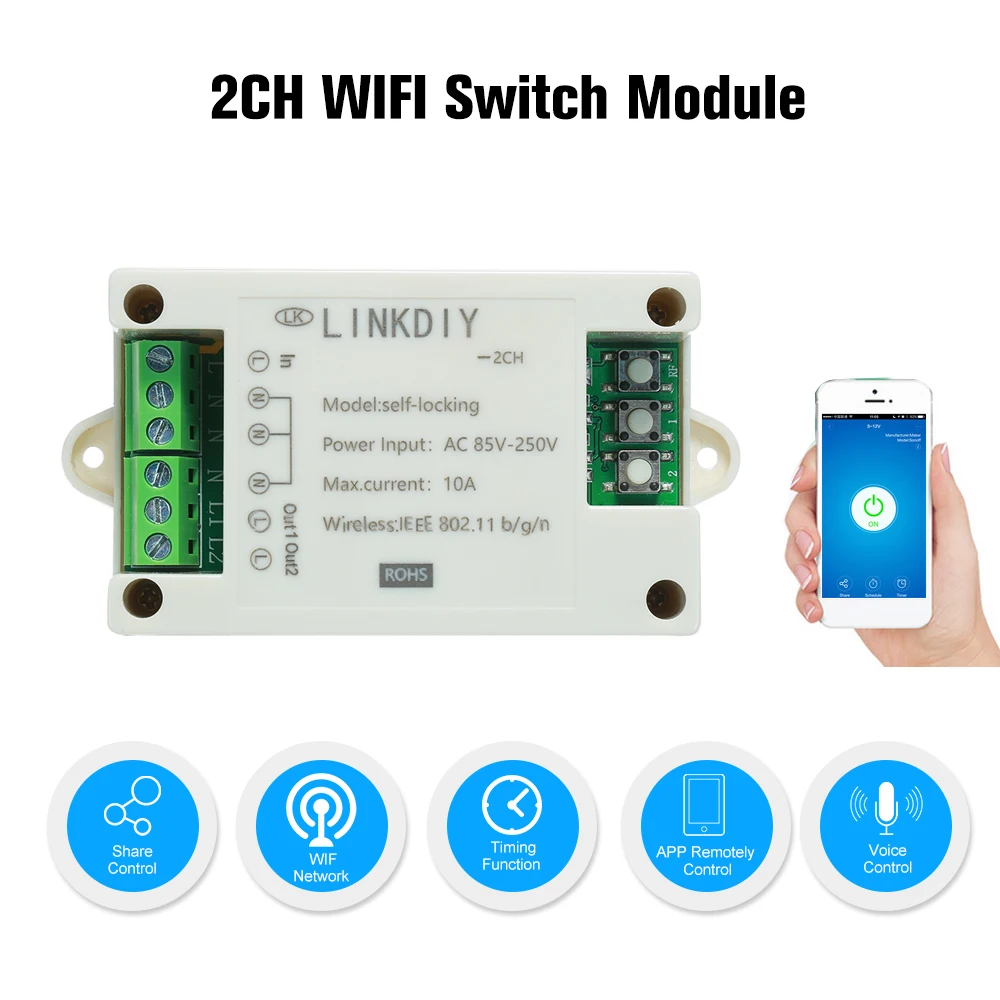 EWeLink 2CH AC85-250V беспроводной переключатель таймер для Alexa Google Home Phone Smart Remote Control Wifi