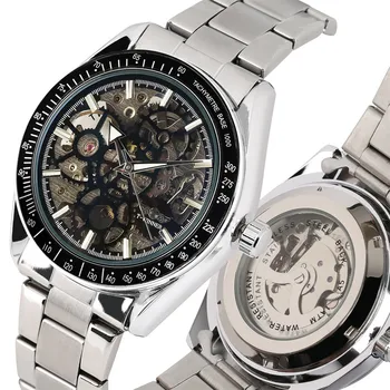 

Mechanical Watch Men Automatic Wristwatches Gear Wheel Skeleton Display Men's Watches Steel Bangle Clock reloj Top Gifts