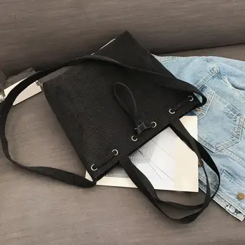 

Grils Simple Corduroy Handbag Female Vintage Solid Big Casual Tote Girls Shoulder Bags Canvas women bags