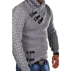 2019 зима для мужчин с длинным рукавом одежда Свитеры для женщин скошенной пряжкой человек модная вязание свитер капюшоном