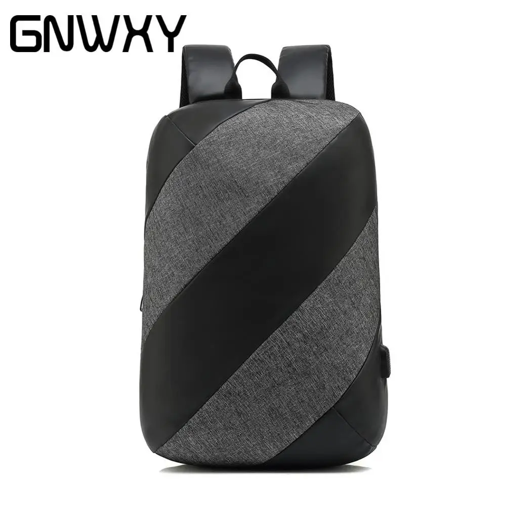 

GNWYX Black Gray Stitching Design Men Casual Stereoscopic Anti-theft Backpack USB Charging Travel Backpack For 15.6 Inch Laptops