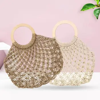 

New Hand-woven Hollowwork Straw Bag Paper Rope Grid Handbags Rattan Women Summer Boho Beach Bag Holiday Weave Totes