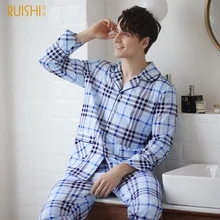 J& Q, новинка, одежда для сна для мужчин, хлопок, зима-осень, длинный рукав, кардиган, топ для сна+ штаны, в клетку, с отворотом, Мужская домашняя одежда для отдыха