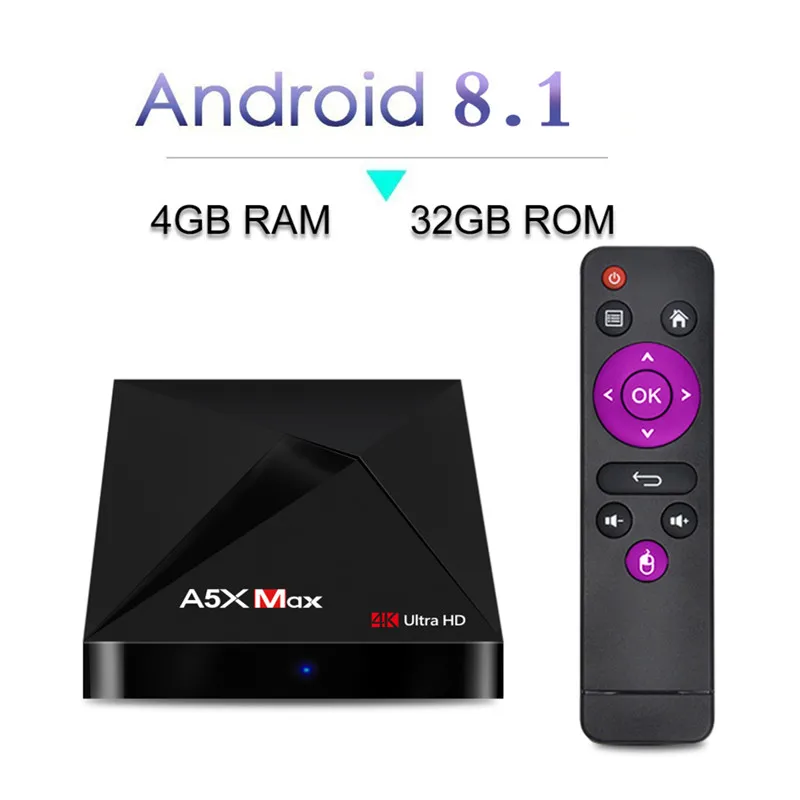

Tanix A5X MAX Smart TV Box Android 8.1 RK3328 Set Top Box 4GB 32GB 2.4G WIFI Bluetooth 4.0 HDMI 2.0 4K Smart Media Player