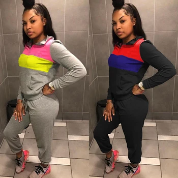 

Long Sleeve TWO PIECE SET Women Tracksuit Jogger Pants CONTRAST Color Block Sweat Suit Sportsuit Outfit Female Costume Spring