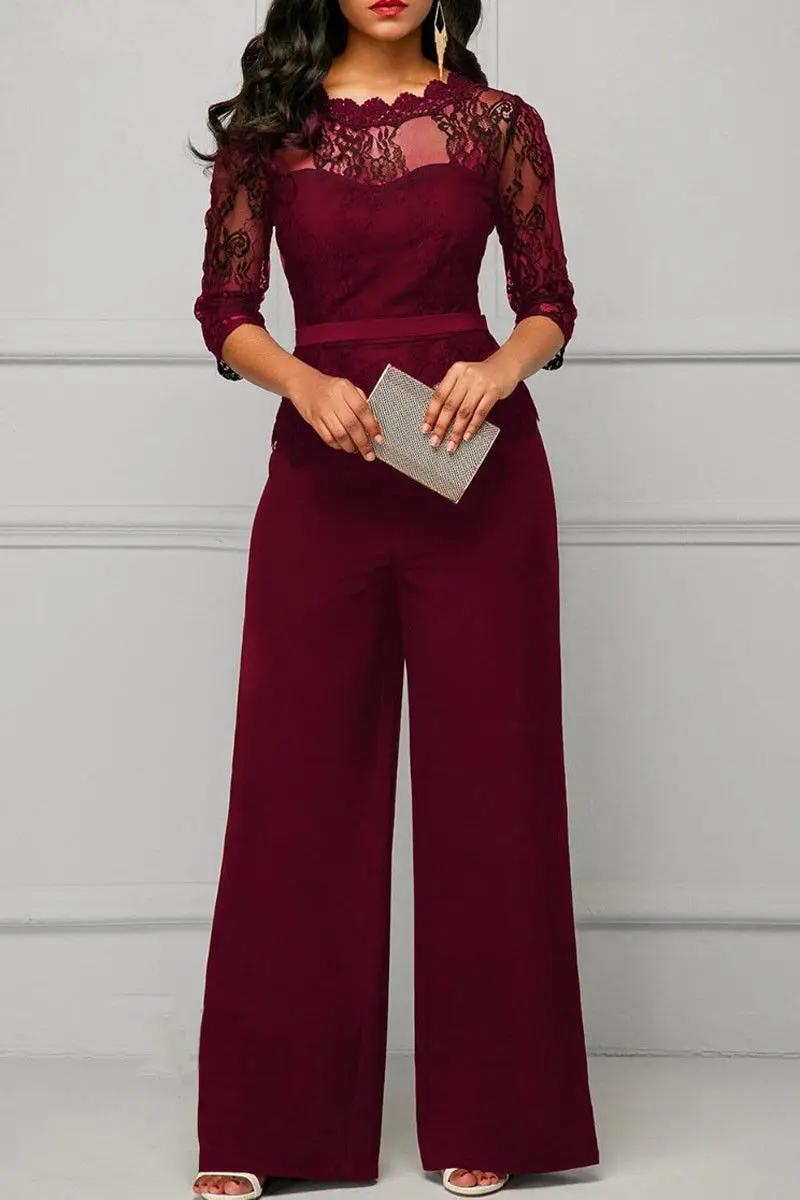 Для женщин Лето Кружева выдалбливают Playsuit ПР вечерние вечерний комбинезон Ползунки длинные широкие брюки S-2XL
