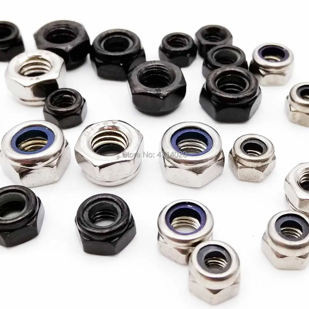 50pcs Hex Nylon Insert Lock Nuts M2 M2.5 M3 M3.5 M4 M5 M6 304 Stainless Steel Zinc-plated Self-locking