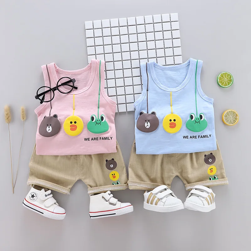 

2019 Fashion Children Boys Girls Summer Clothing Suits Baby Cartoon Frog Vest Shorts 2Pcs/Sets Kids Clothes Toddler Tracksuits