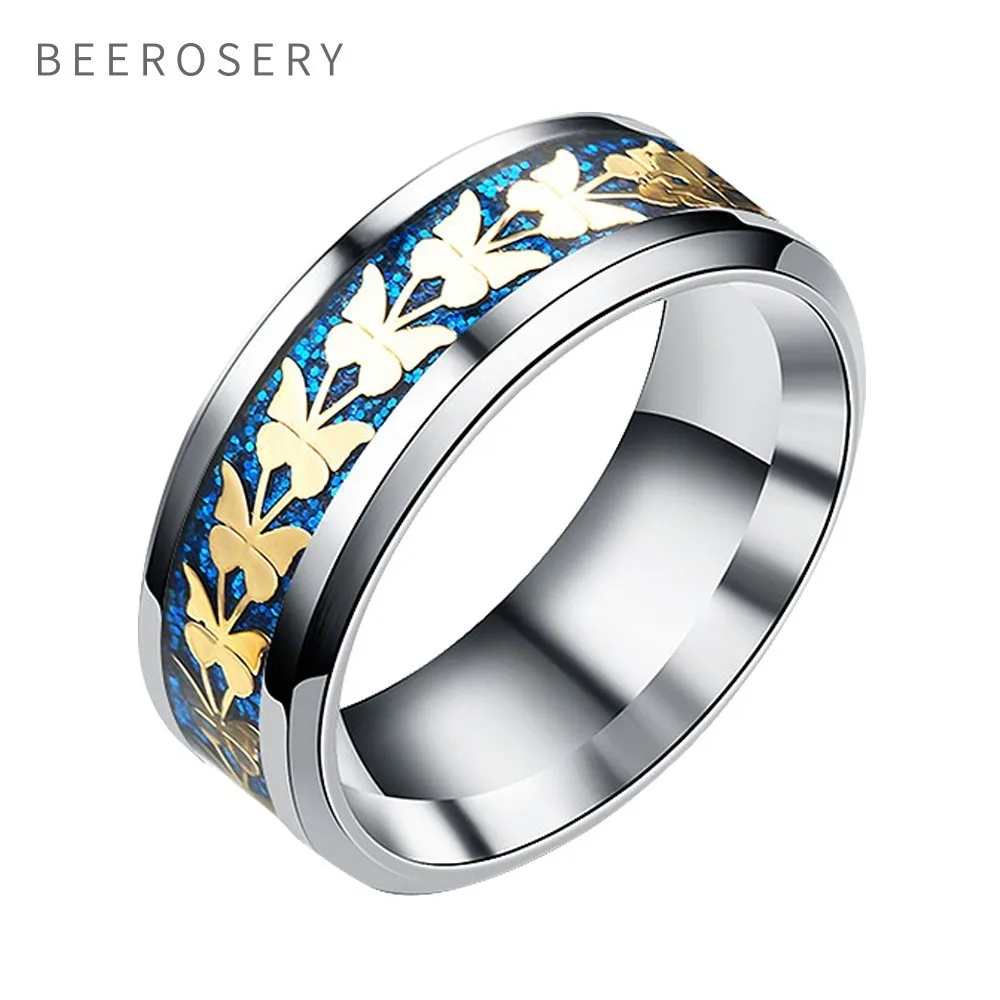 

BEEROSERY Fashion Stainless Steel Women Or Mens Ring Bohemian Butterfly Rings For Women Comfort Jewelry Gifts For Men Hot Sale