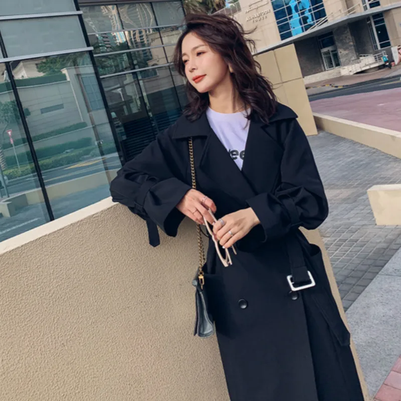 

Spring Korean Windbreaker For Women Coats Long Trench Solid Black Female Harajuku Oversize Overcoat 2019 Ladies Raincoat Vogue