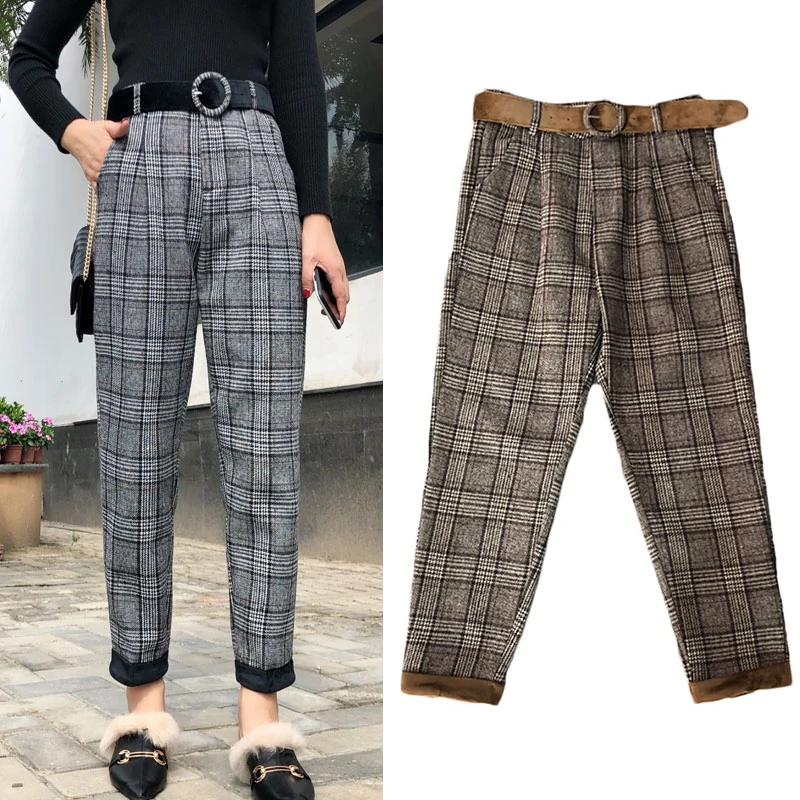 2018 Harajuku Woolen Pants Women's Winter High Waist High